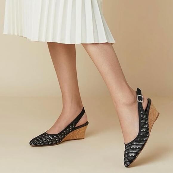 NEW Vivaia Size 35 US 5 Tamia Slingback Almond Toe Wedge Heeled Shoe Black - Picture 1 of 6